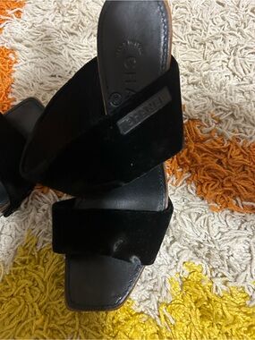 AUTHENTIC CHANEL Black Velvet Slide Sandals